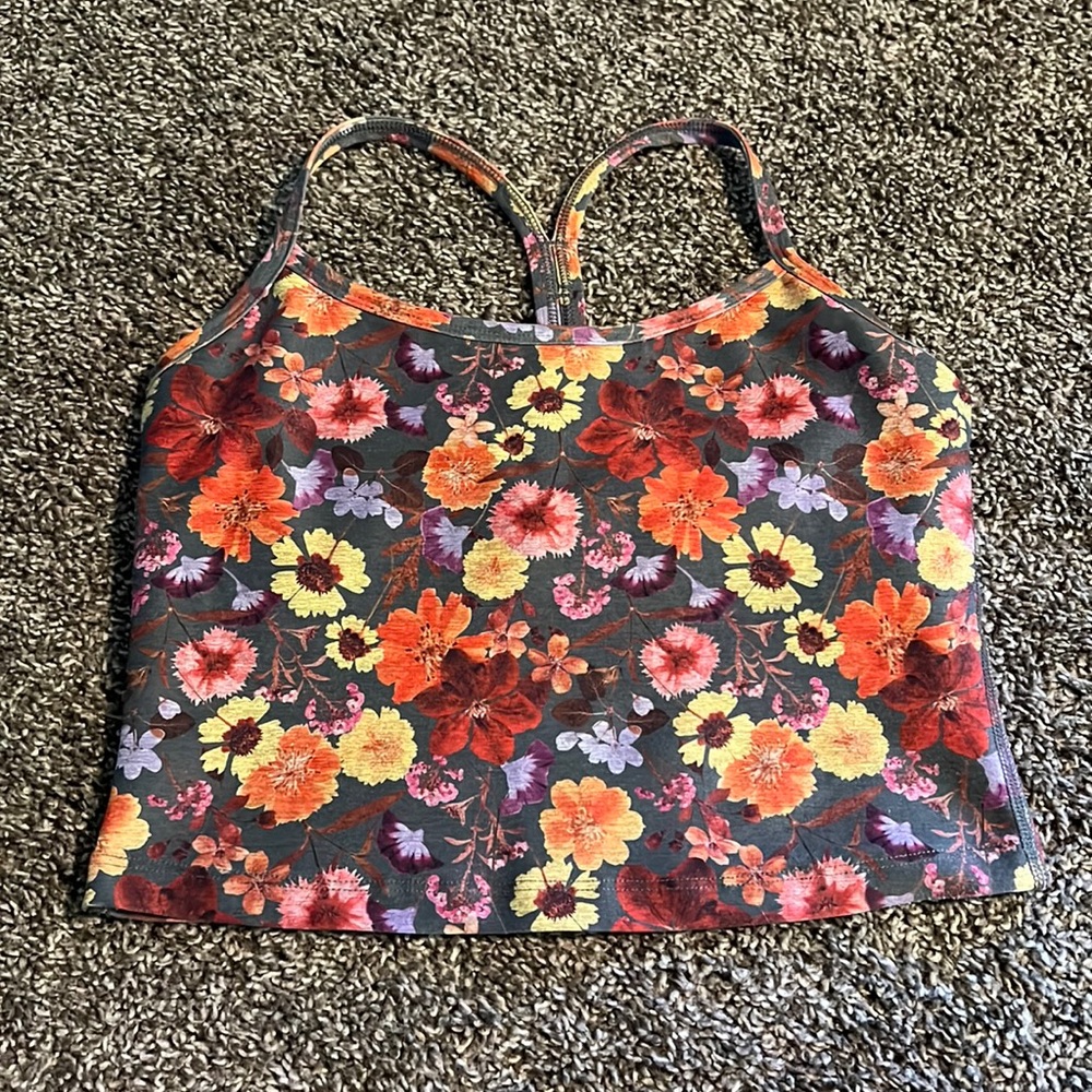 Beyond yoga floral, top with built-in shelf, bra, pressed flowers, pattern